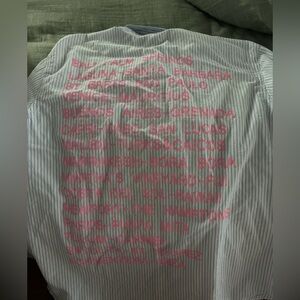 Subdry Striped Shirt with Pink Text